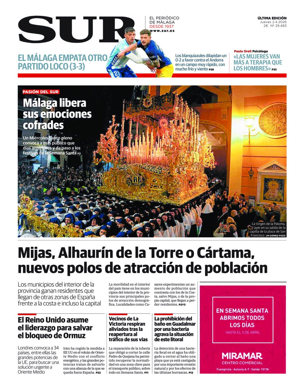 Portada de SUR, 02 de Abril de 2026