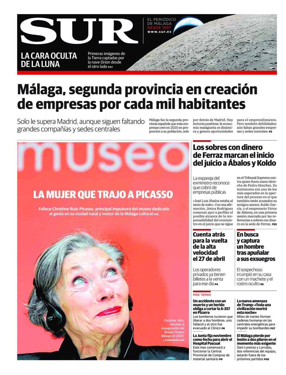 Portada de SUR, 08 de Abril de 2026