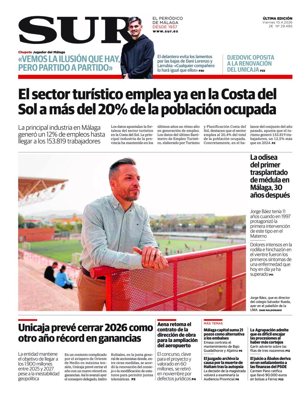 Portada de SUR, 10 de Abril de 2026