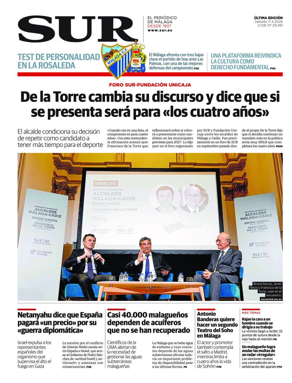 Portada de SUR, 11 de Abril de 2026