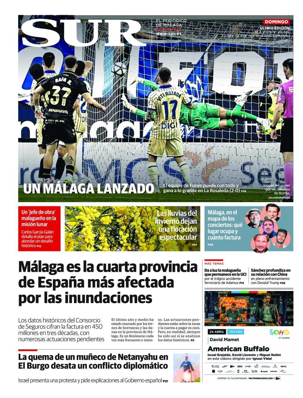 Portada de SUR, 12 de Abril de 2026