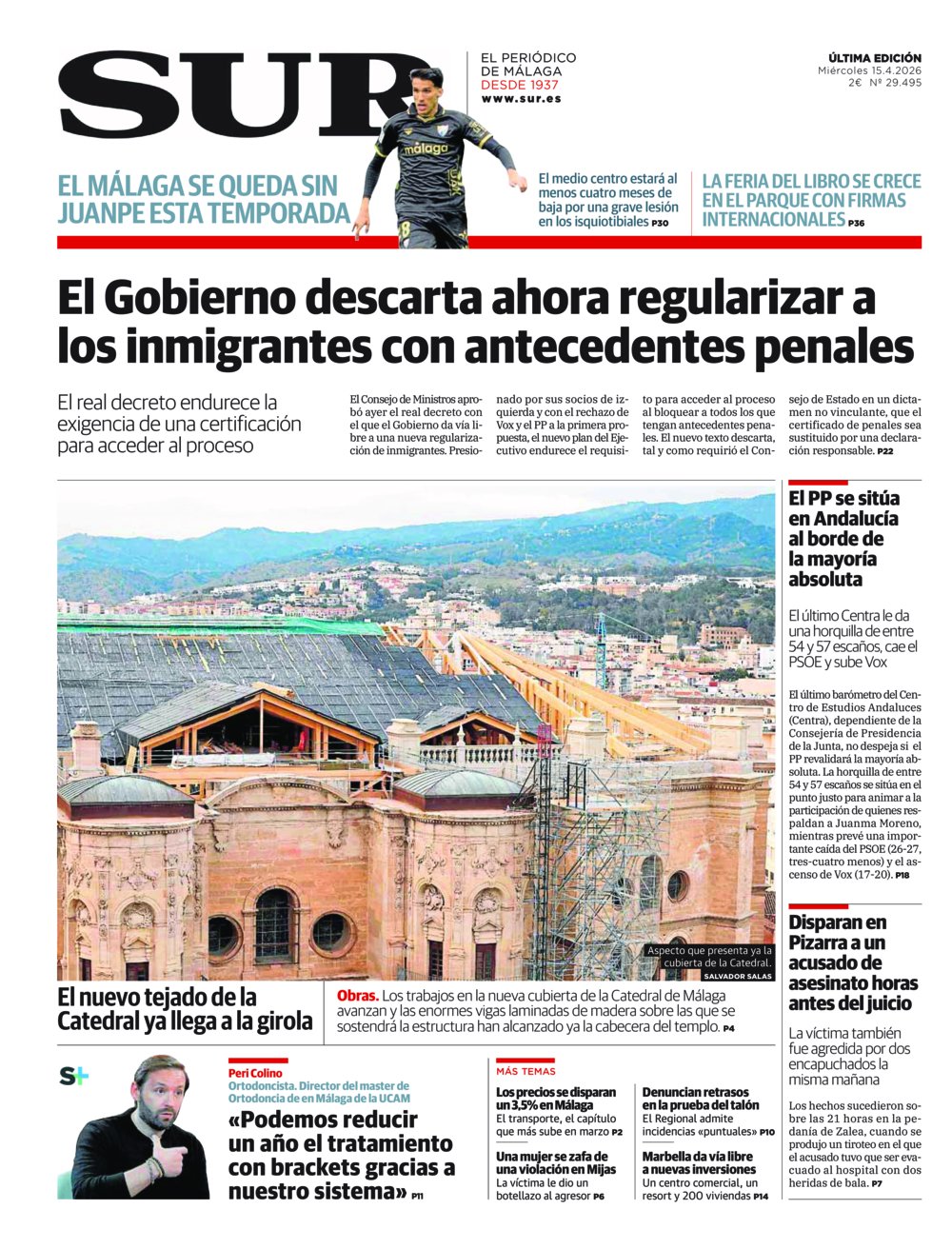 Portada de SUR, 15 de Abril de 2026