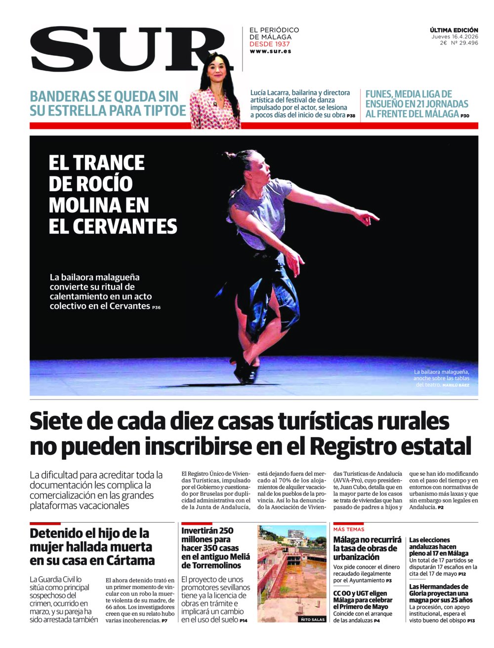 Portada de SUR, 16 de Abril de 2026