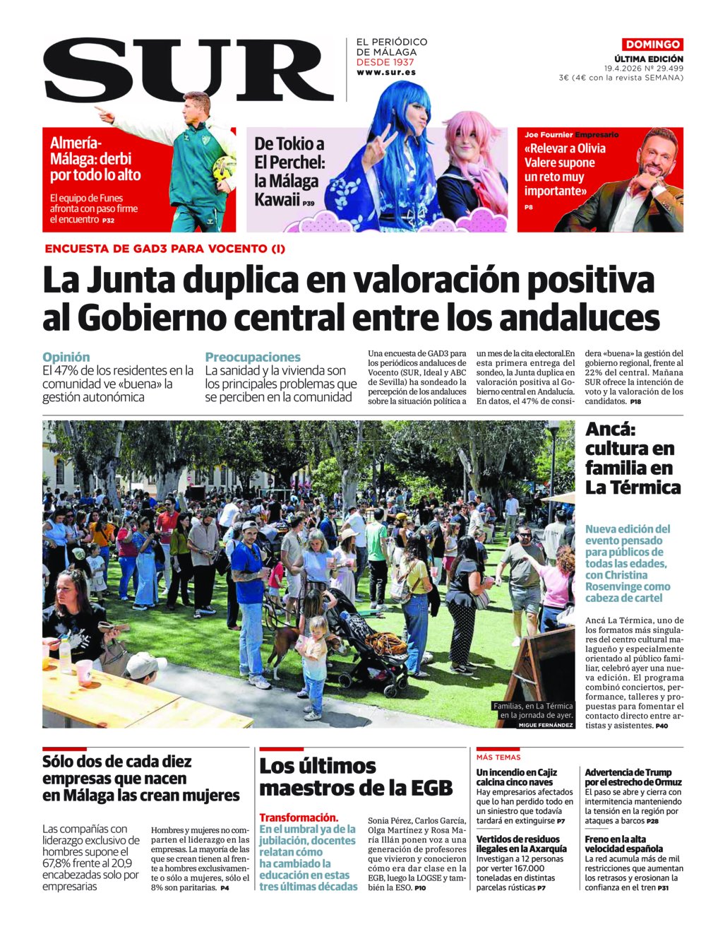 Portada de SUR, 19 de Abril de 2026