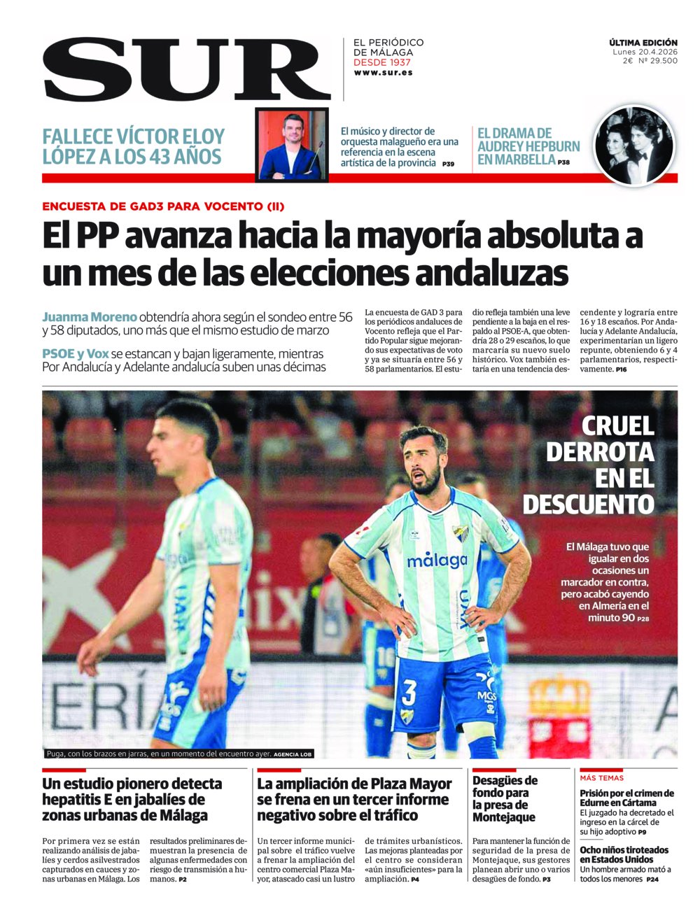 Portada de SUR, 20 de Abril de 2026