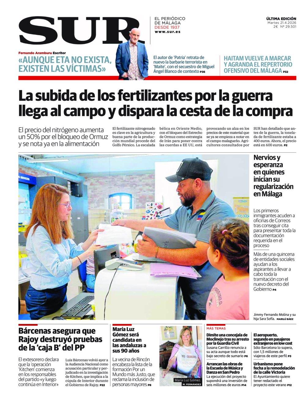 Portada de SUR, 21 de Abril de 2026