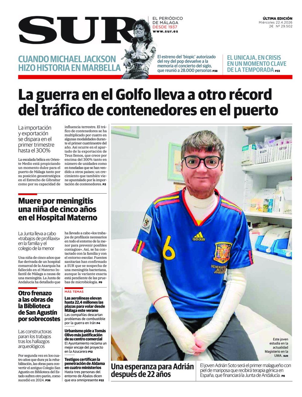 Portada de SUR, 22 de Abril de 2026