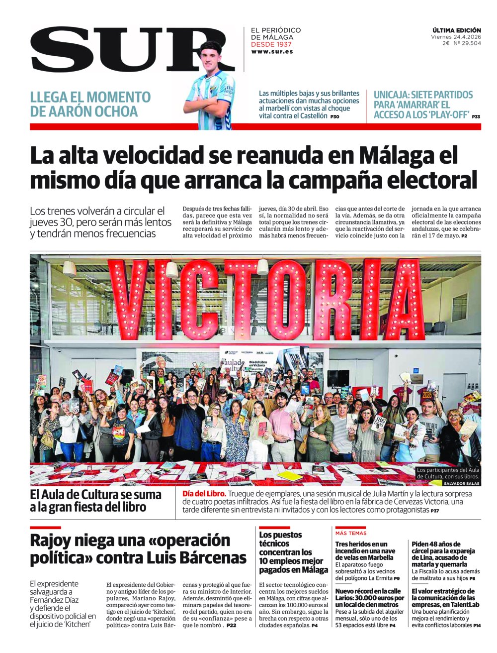 Portada de SUR, 24 de Abril de 2026