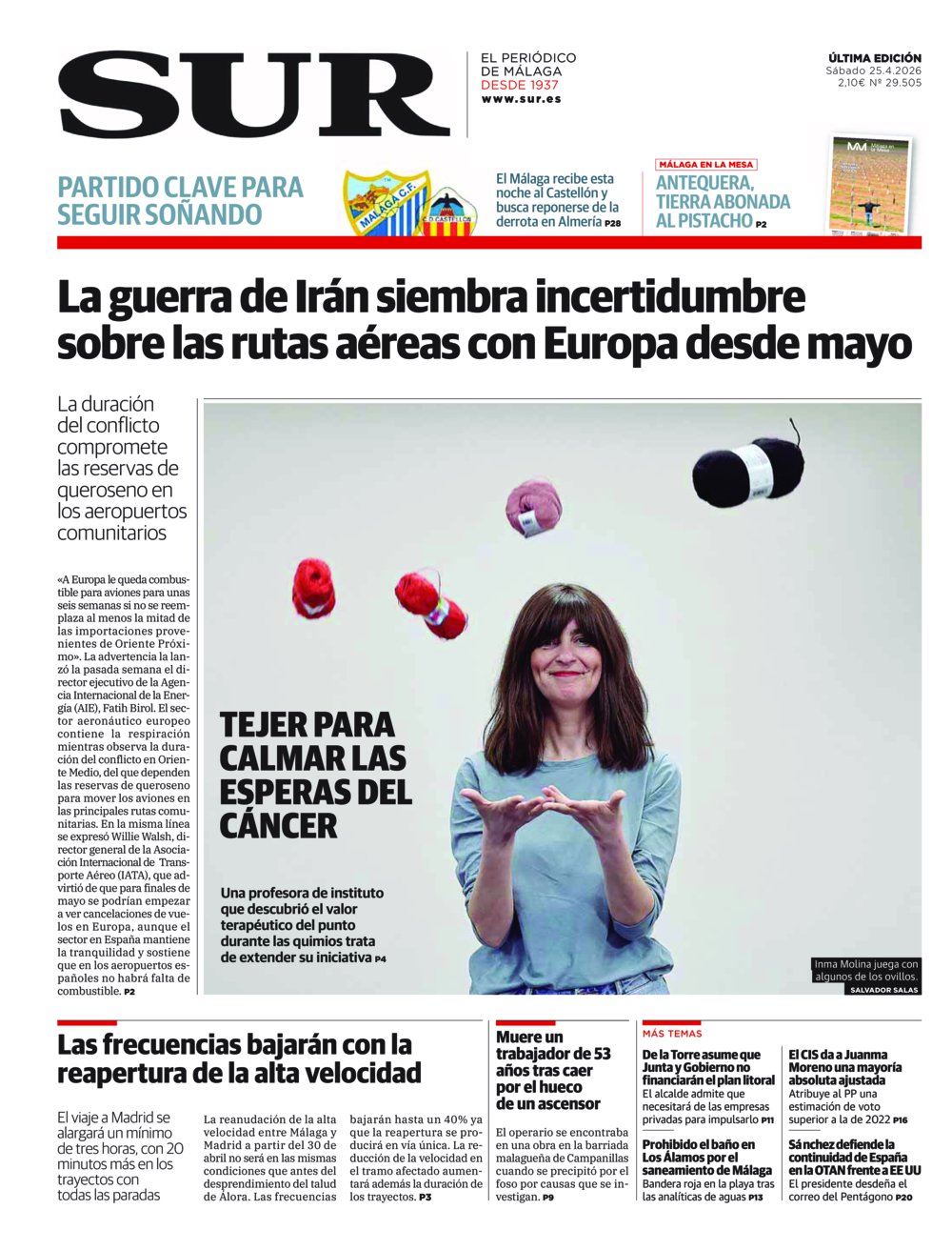 Portada de SUR, 25 de Abril de 2026