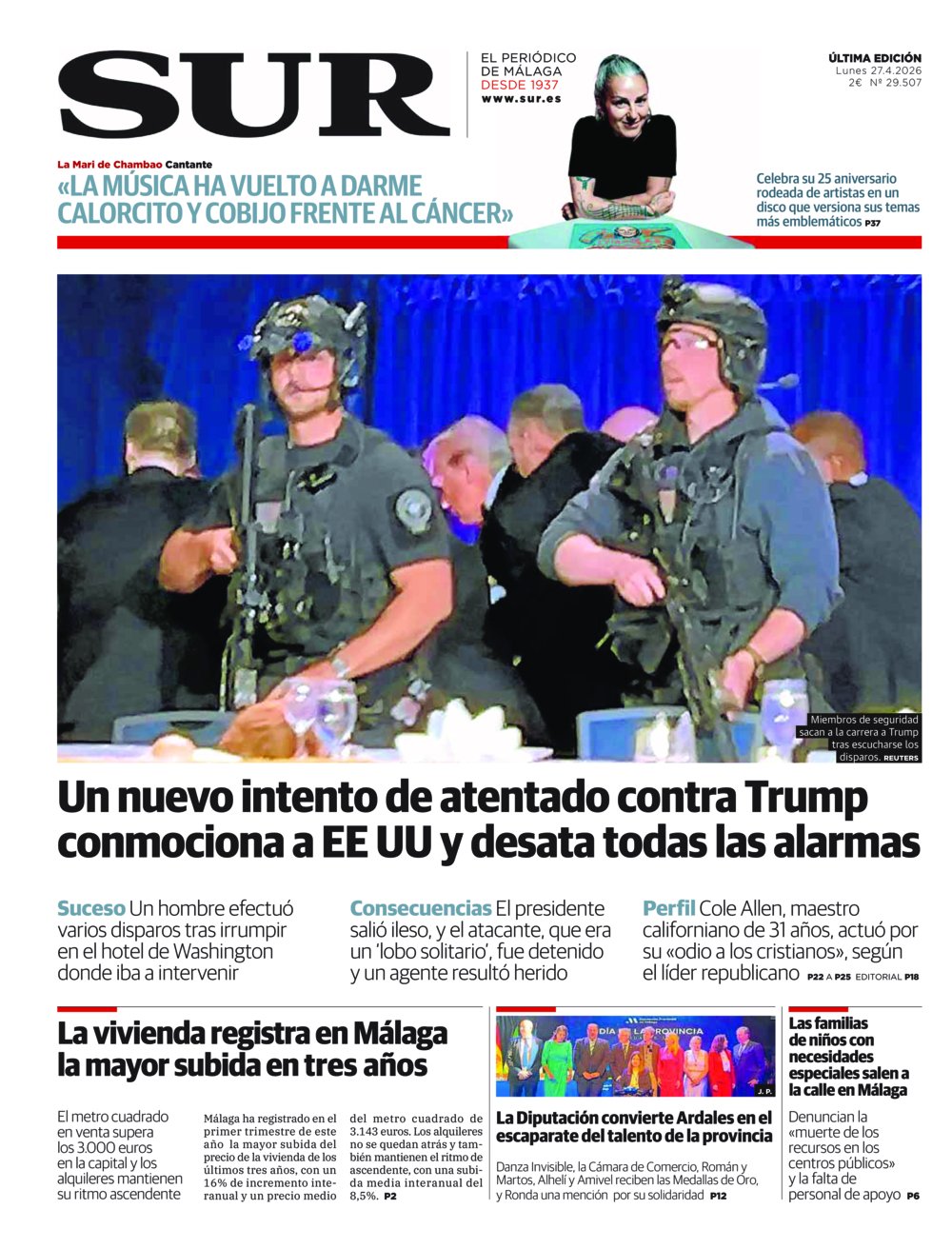Portada de SUR, 27 de Abril de 2026