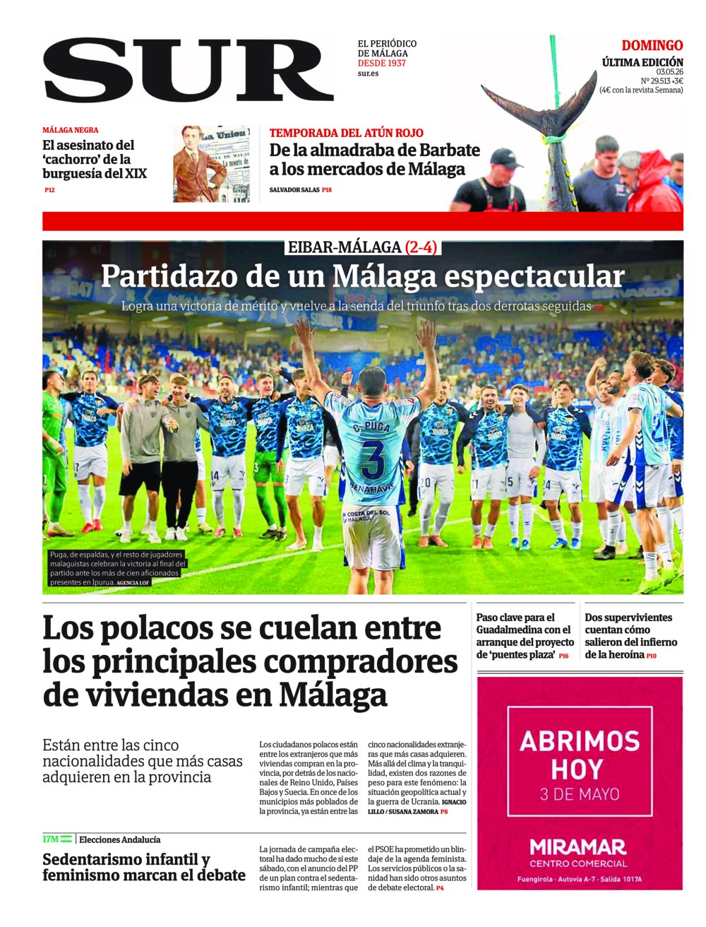 Portada de SUR, 03 de Mayo de 2026
