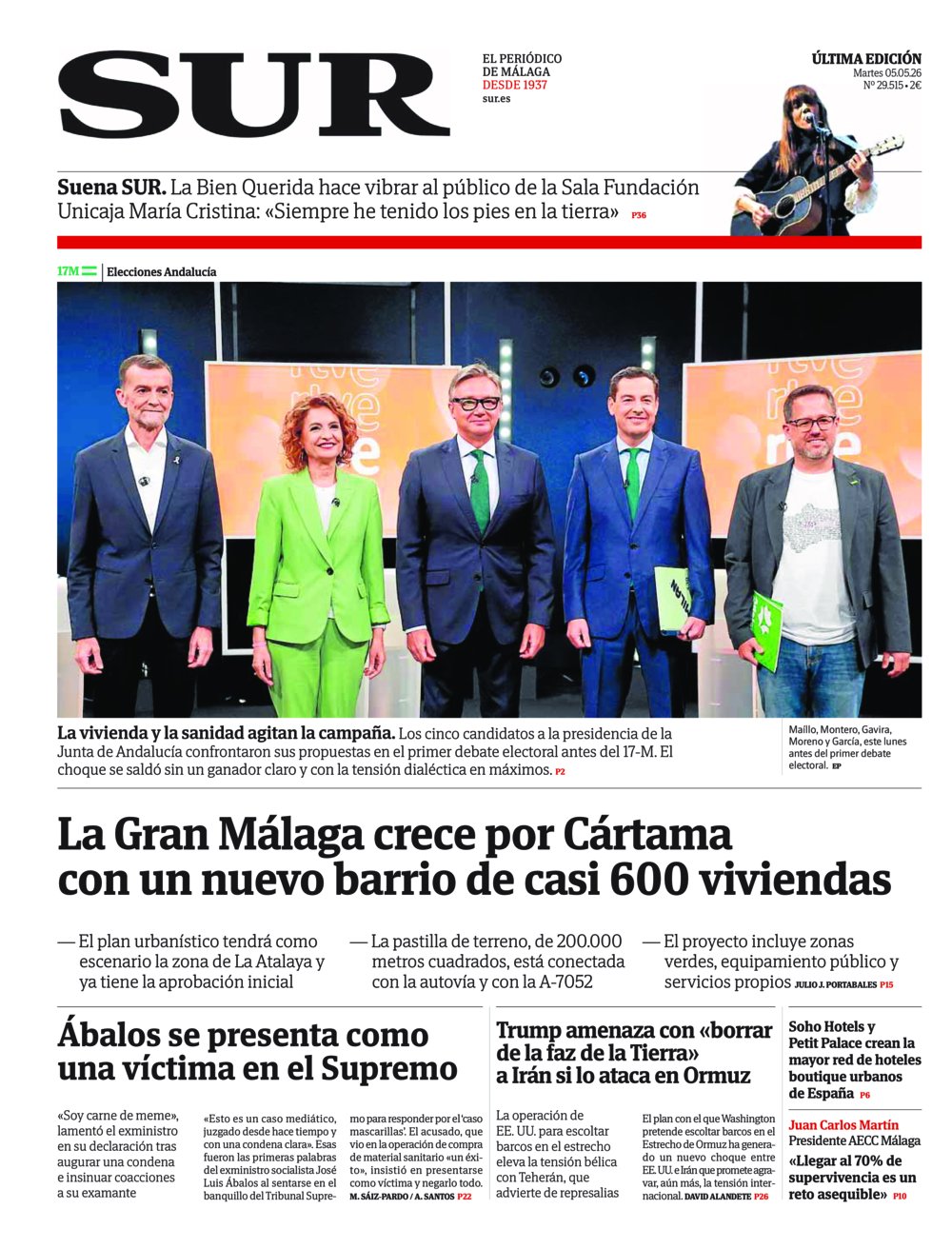 Portada de SUR, 05 de Mayo de 2026