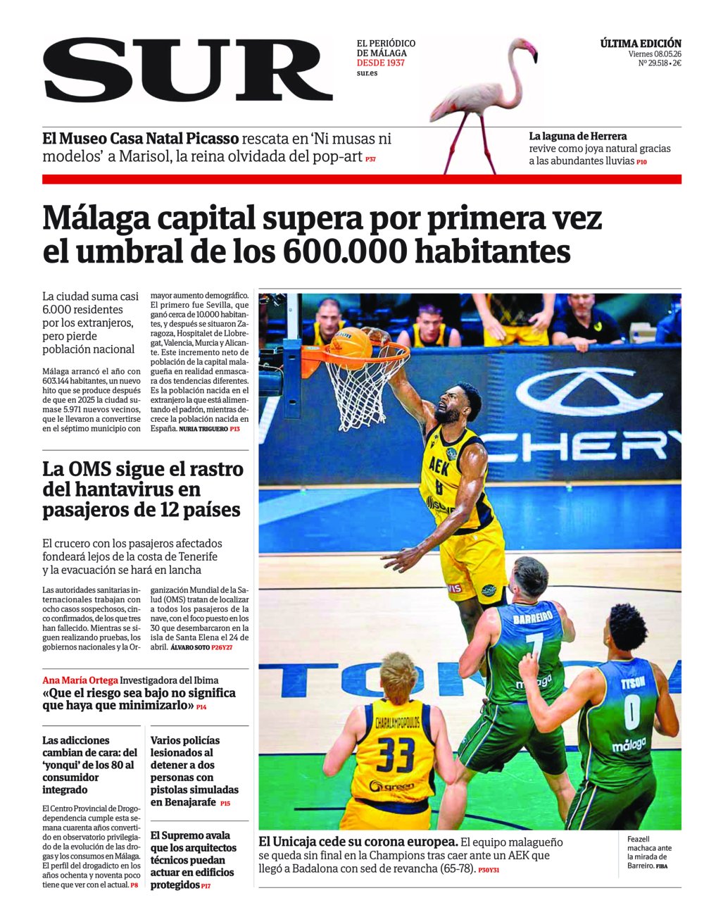 Portada de SUR, 08 de Mayo de 2026