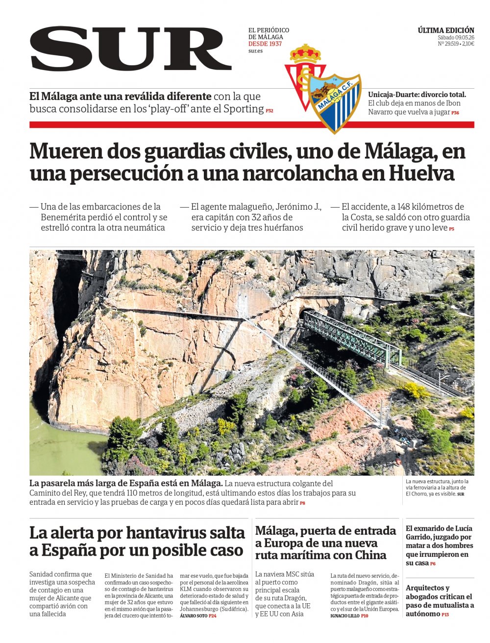Portada de SUR, 09 de Mayo de 2026
