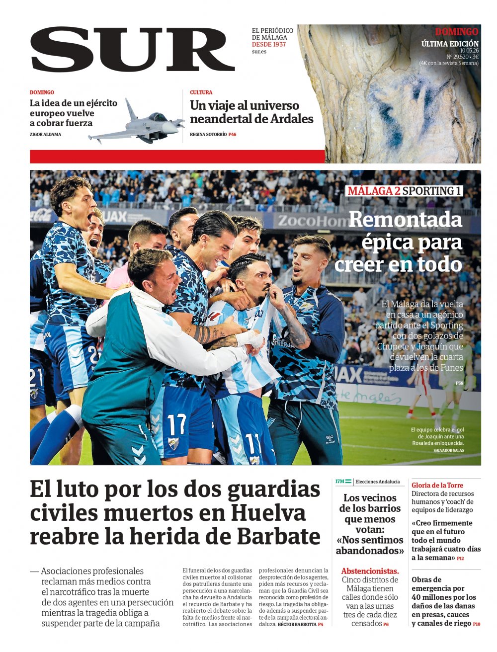 Portada de SUR, 10 de Mayo de 2026