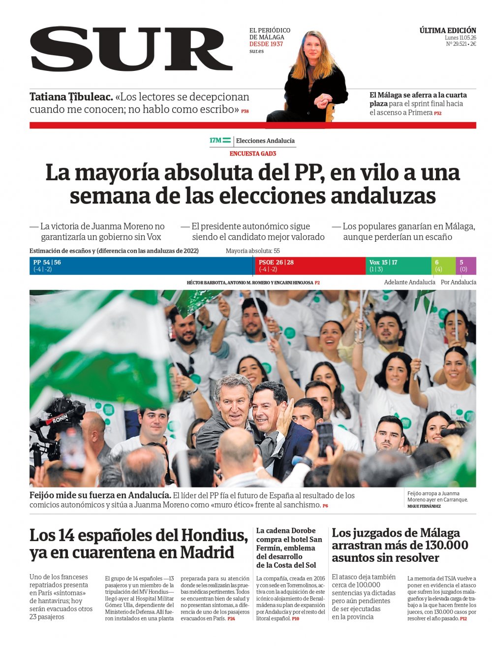 Portada de SUR, 11 de Mayo de 2026