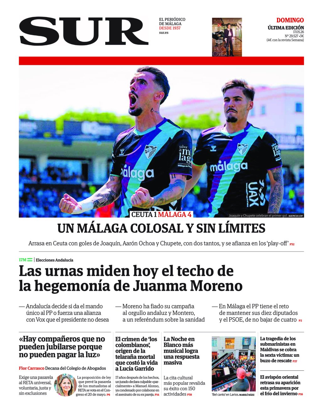 Portada de SUR, 17 de Mayo de 2026