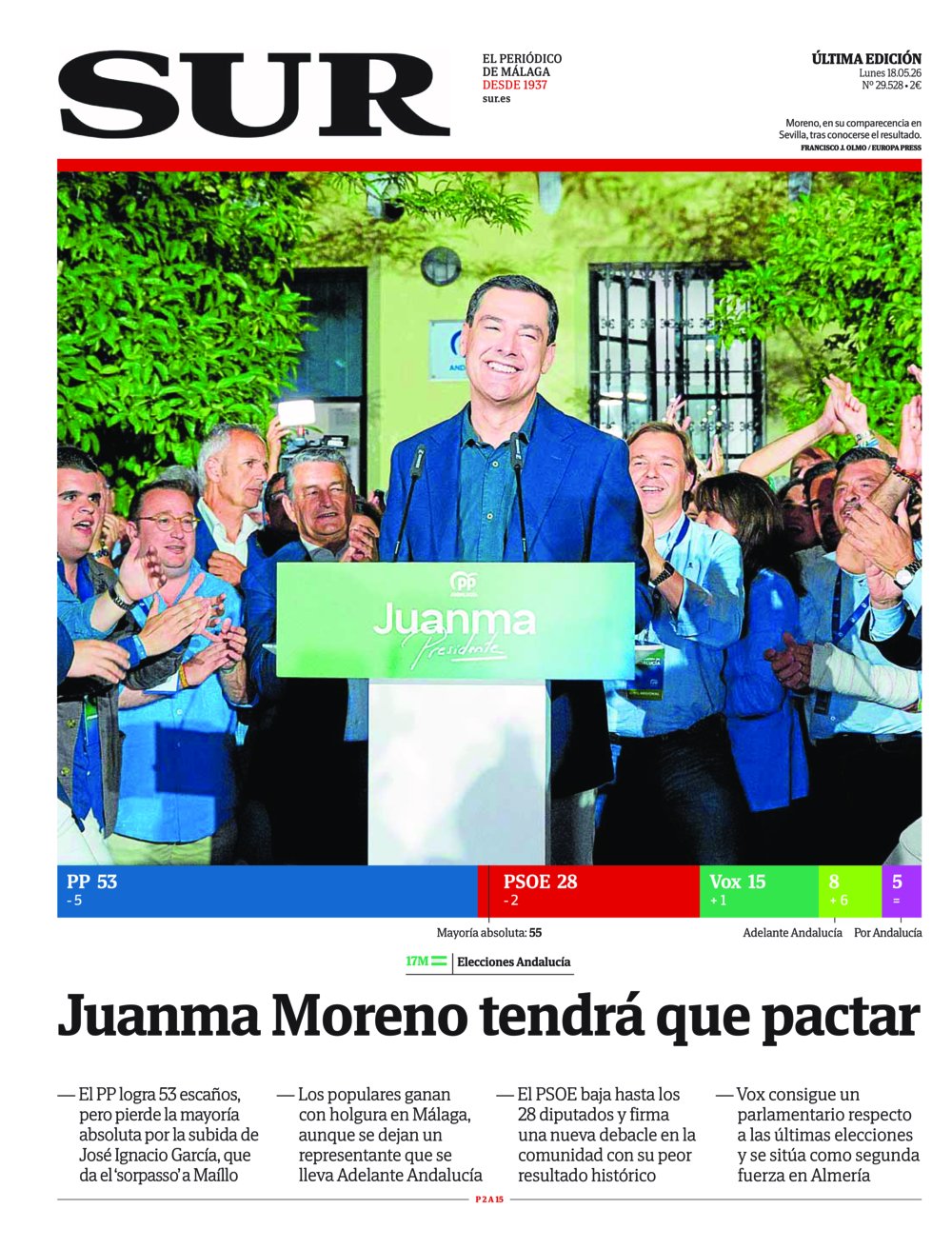 Portada de SUR, 18 de Mayo de 2026