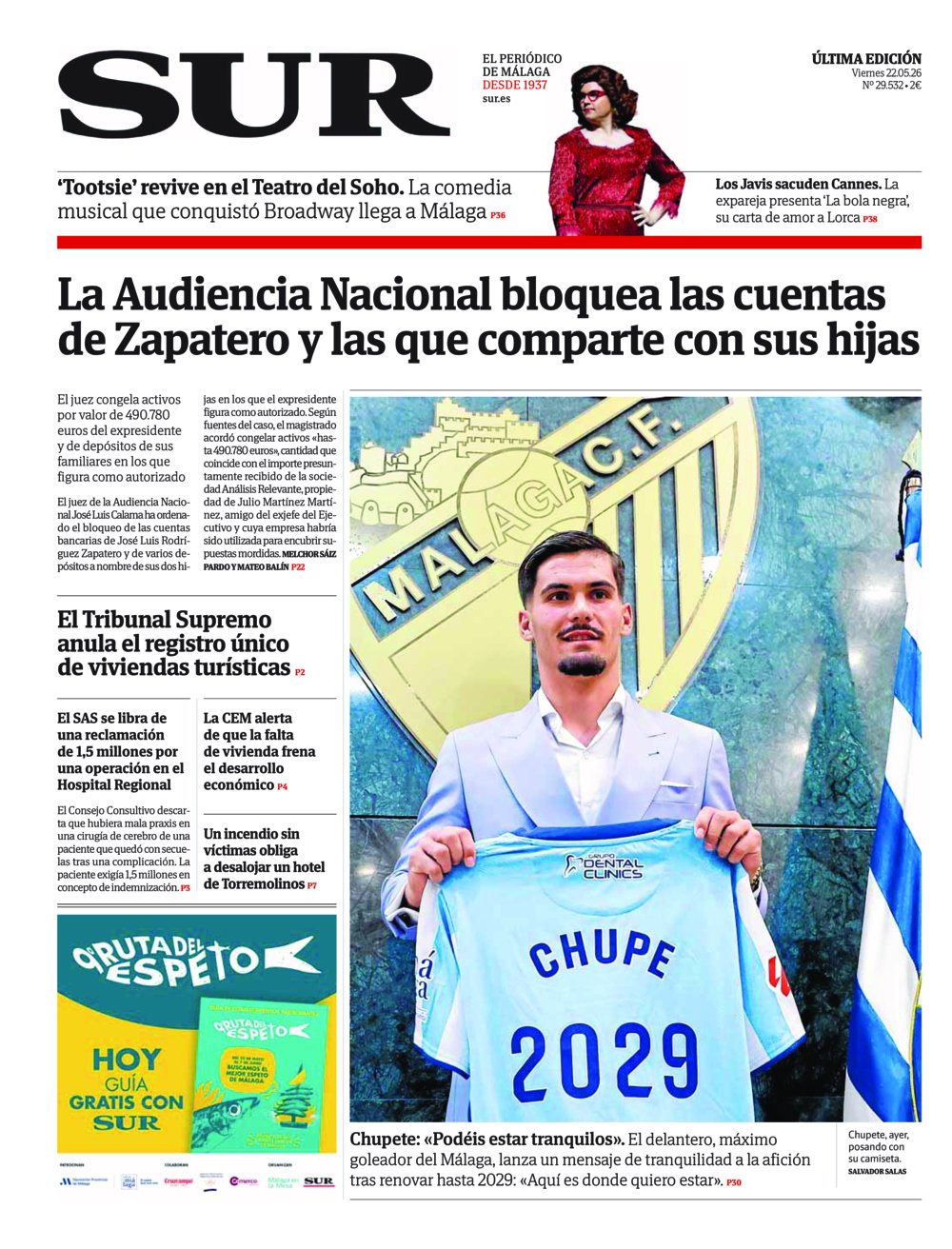 Portada de SUR, 22 de Mayo de 2026