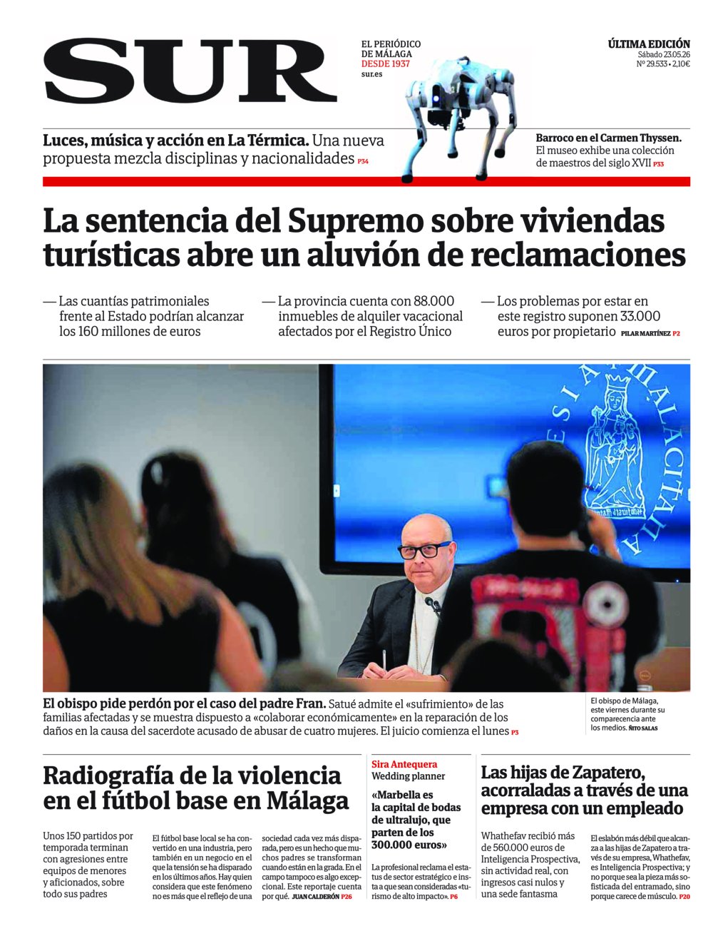 Portada de SUR, 23 de Mayo de 2026