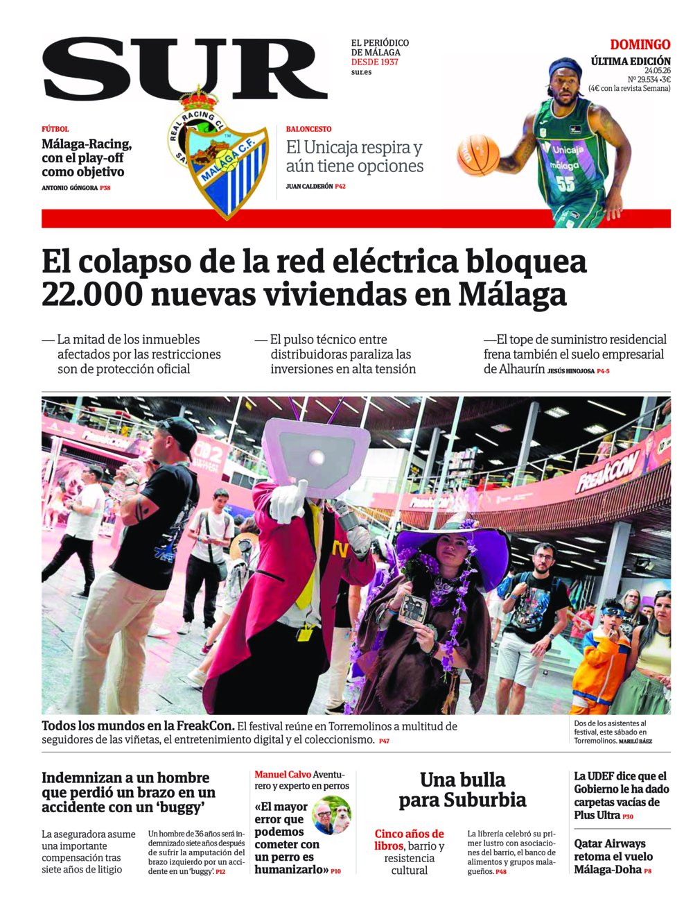 Portada de SUR, 24 de Mayo de 2026