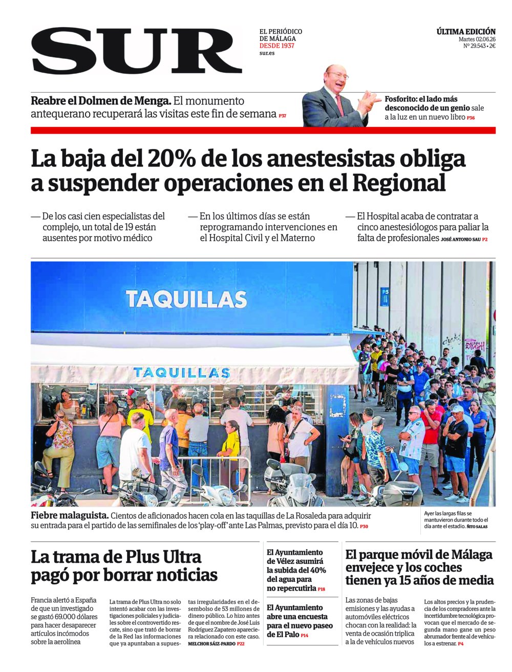 Portada de SUR, 02 de Junio de 2026