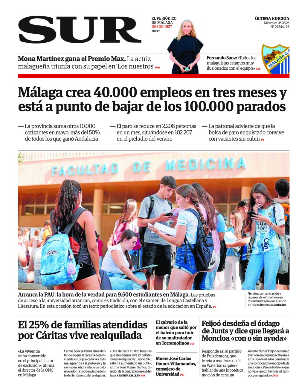 Portada de SUR, 03 de Junio de 2026
