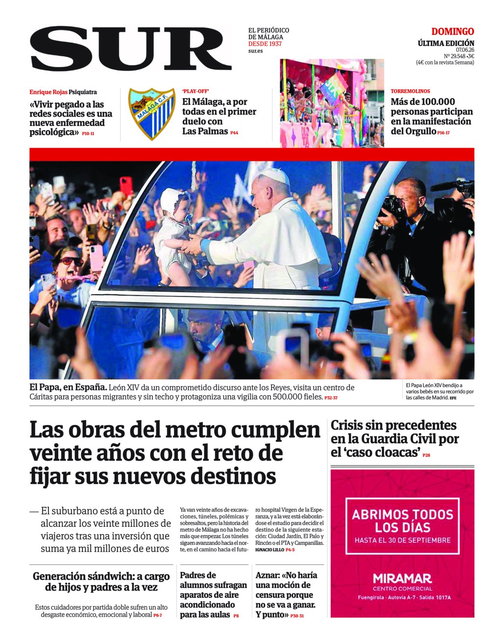 Portada de SUR, 07 de Junio de 2026