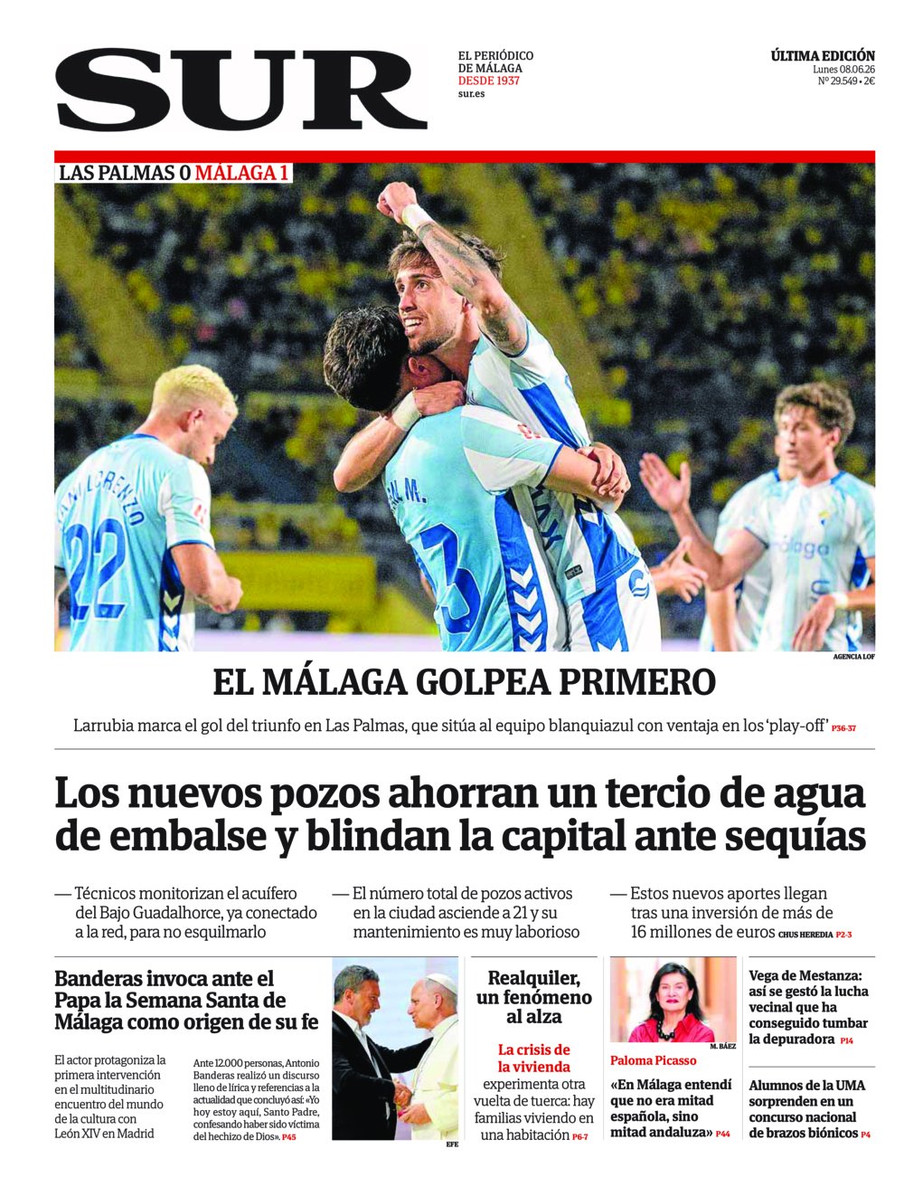 Portada de SUR, 08 de Junio de 2026