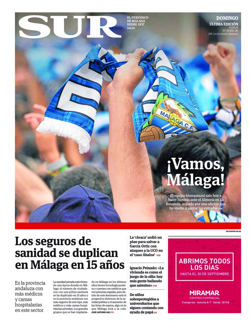 Portada de SUR, 14 de Junio de 2026