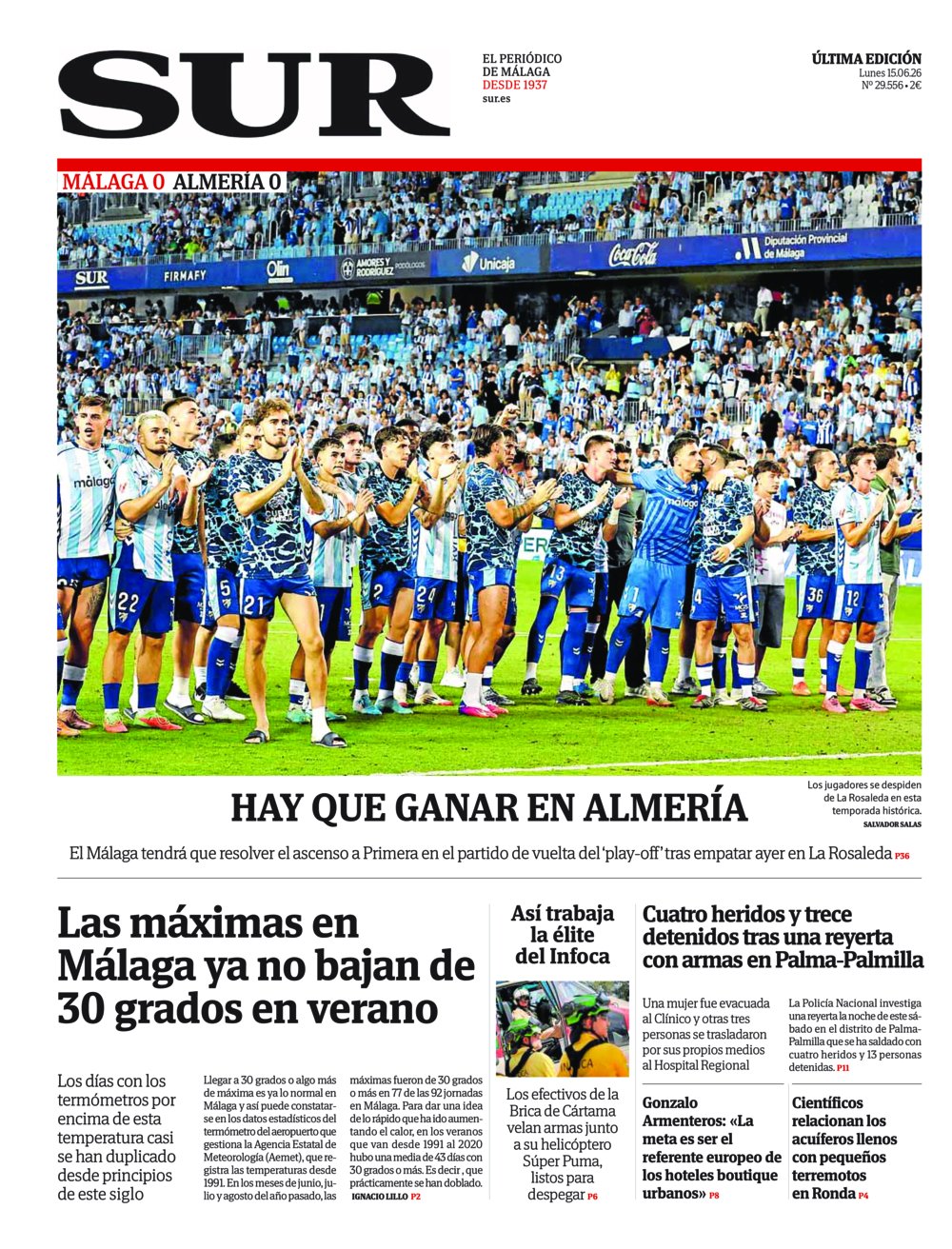 Portada de SUR, 15 de Junio de 2026