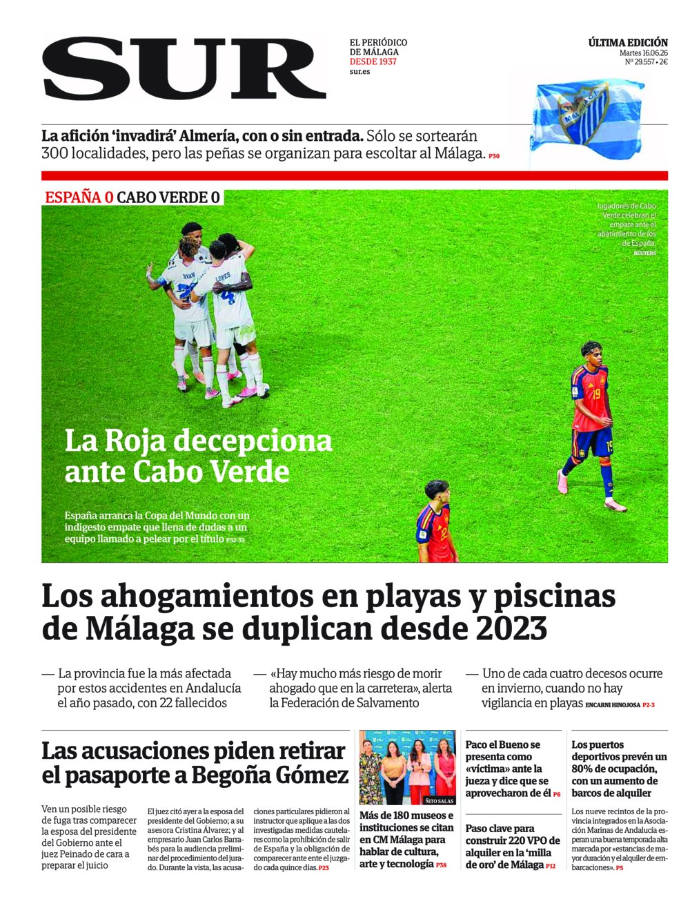 Portada de SUR, 16 de Junio de 2026