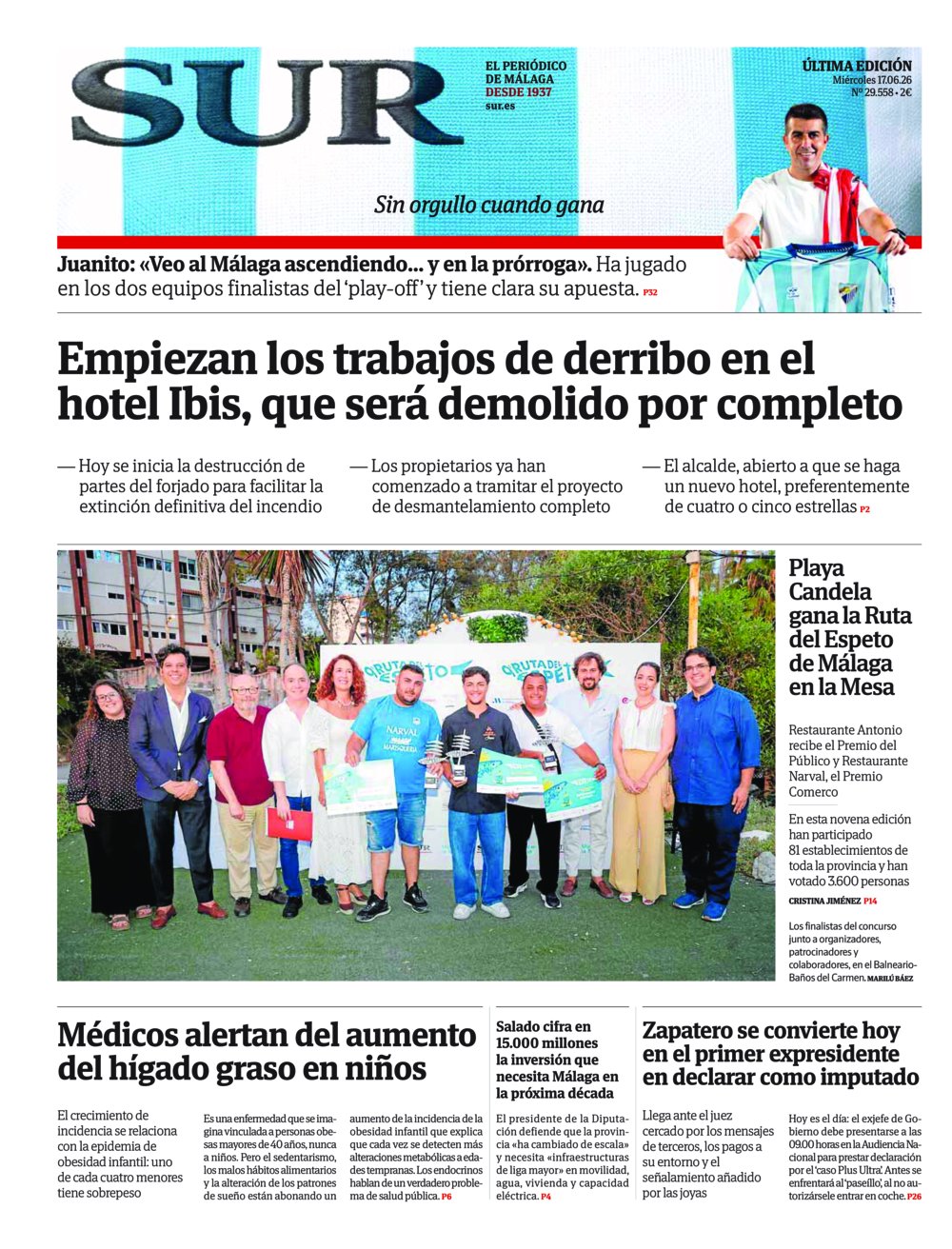 Portada de SUR, 17 de Junio de 2026