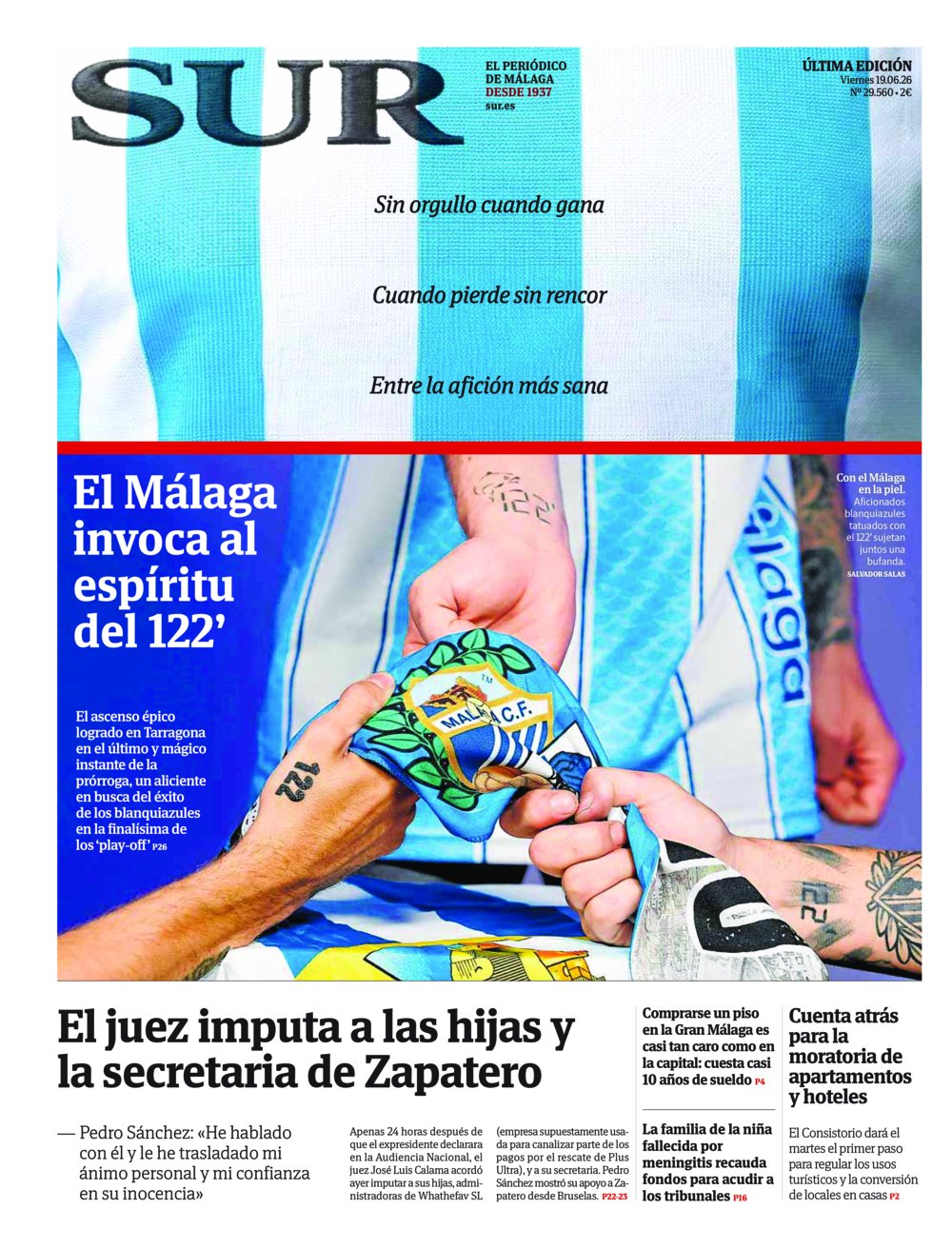 Portada de SUR, 19 de Junio de 2026