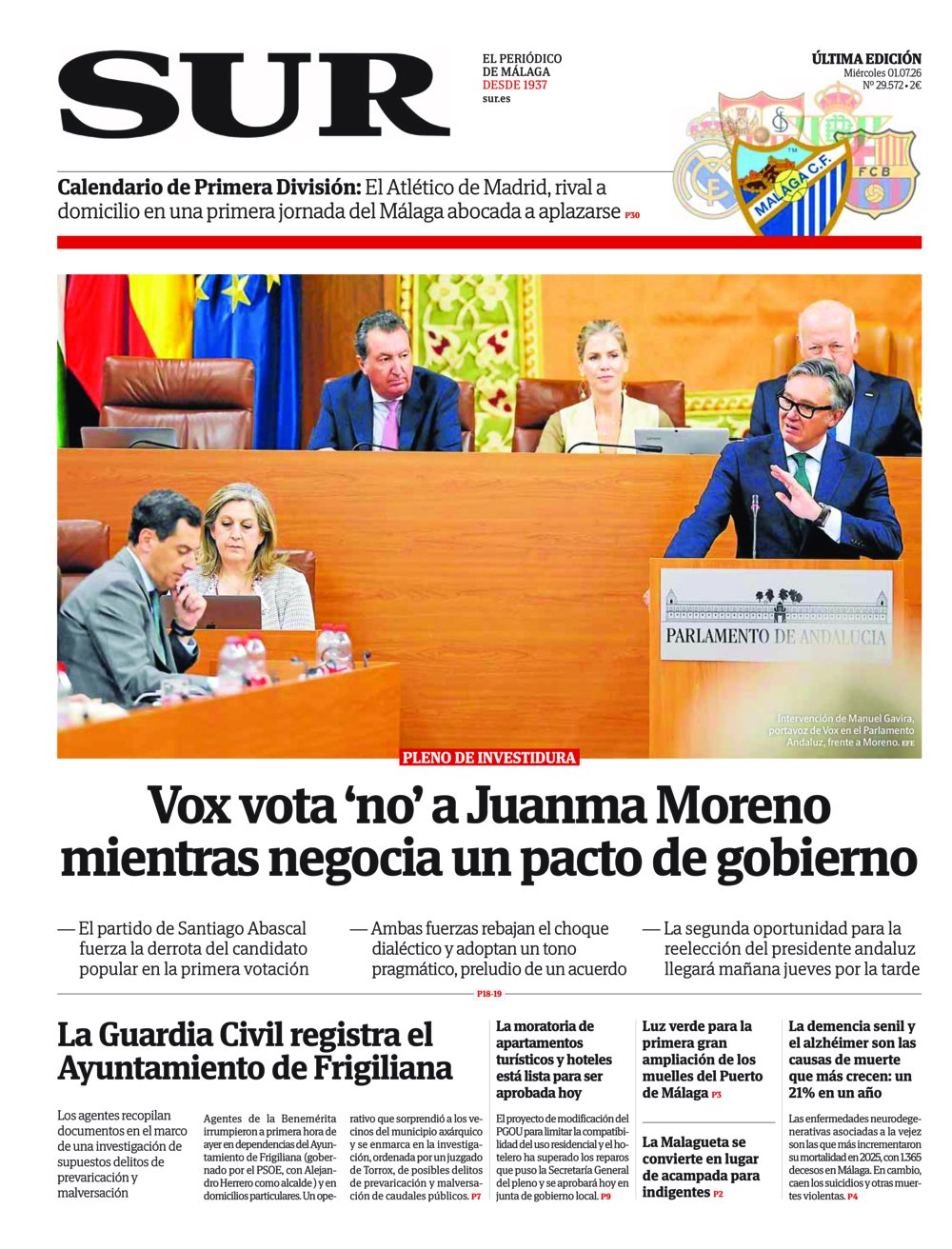 Portada de SUR, 01 de Julio de 2026