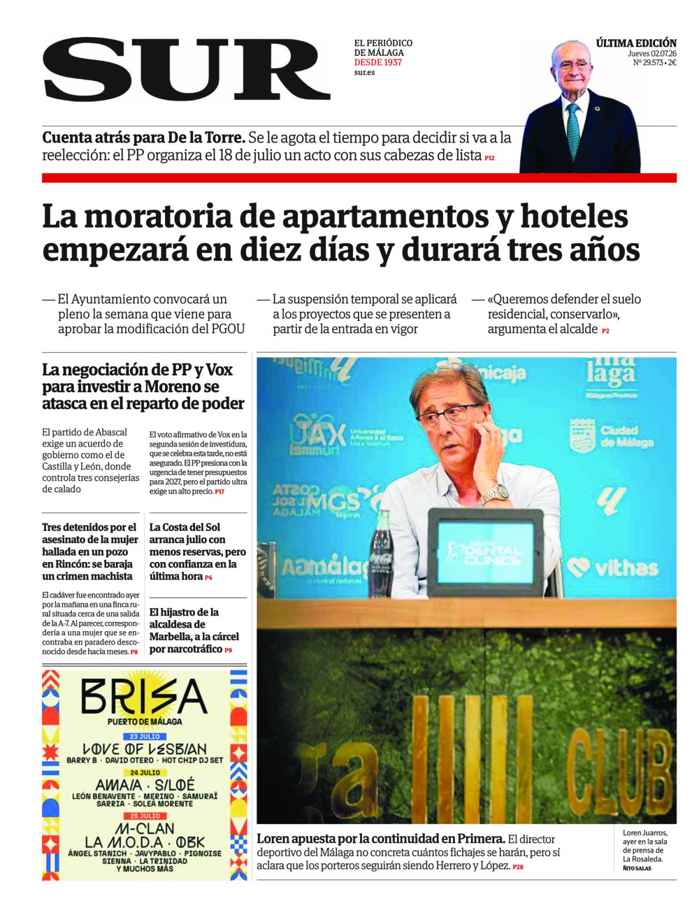 Portada de SUR, 02 de Julio de 2026