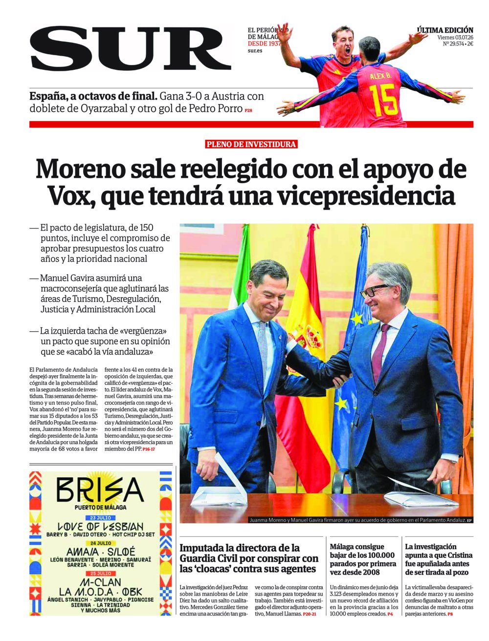 Portada de SUR, 03 de Julio de 2026