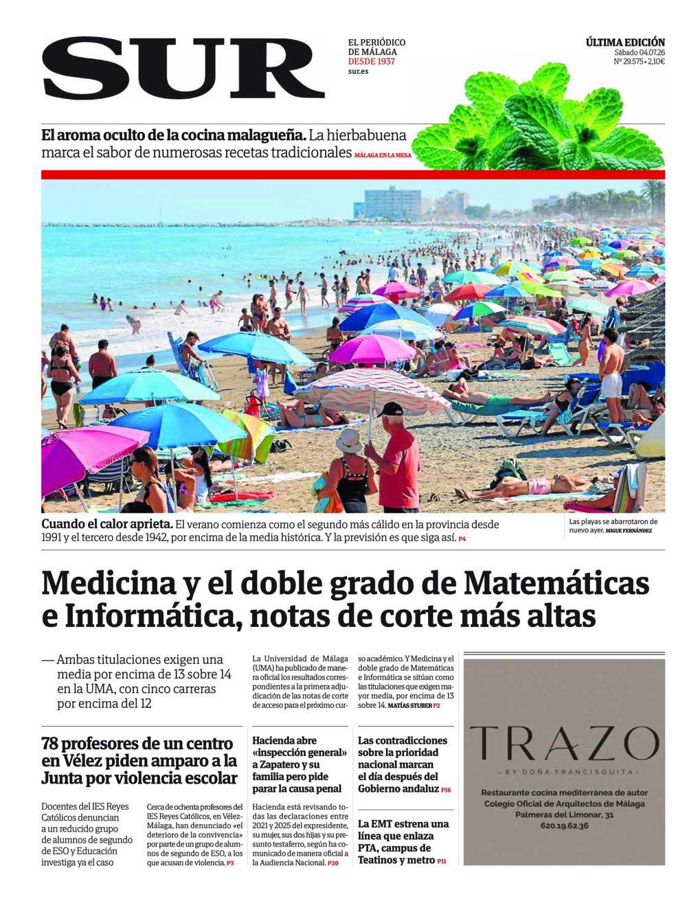 Portada de SUR, 04 de Julio de 2026