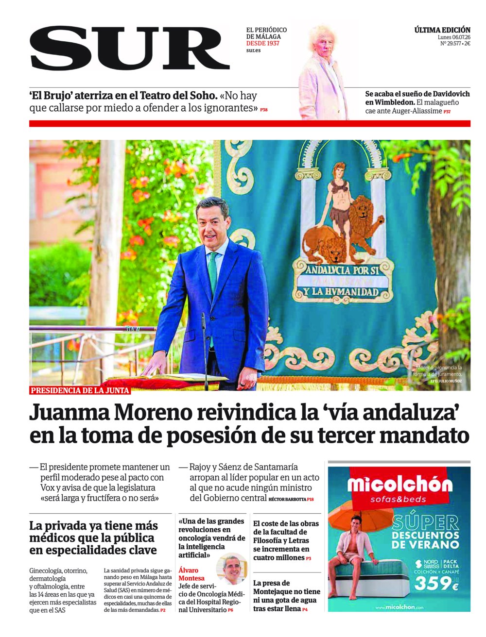 Portada de SUR, 06 de Julio de 2026