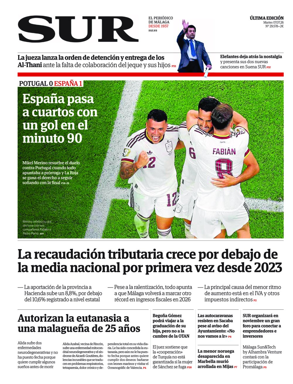 Portada de SUR, 07 de Julio de 2026