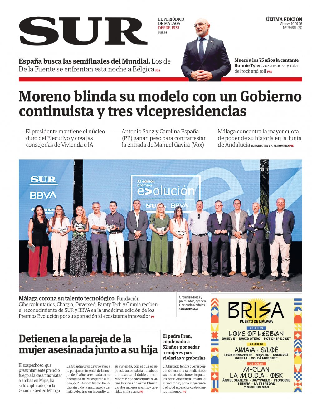 Portada de SUR, 10 de Julio de 2026