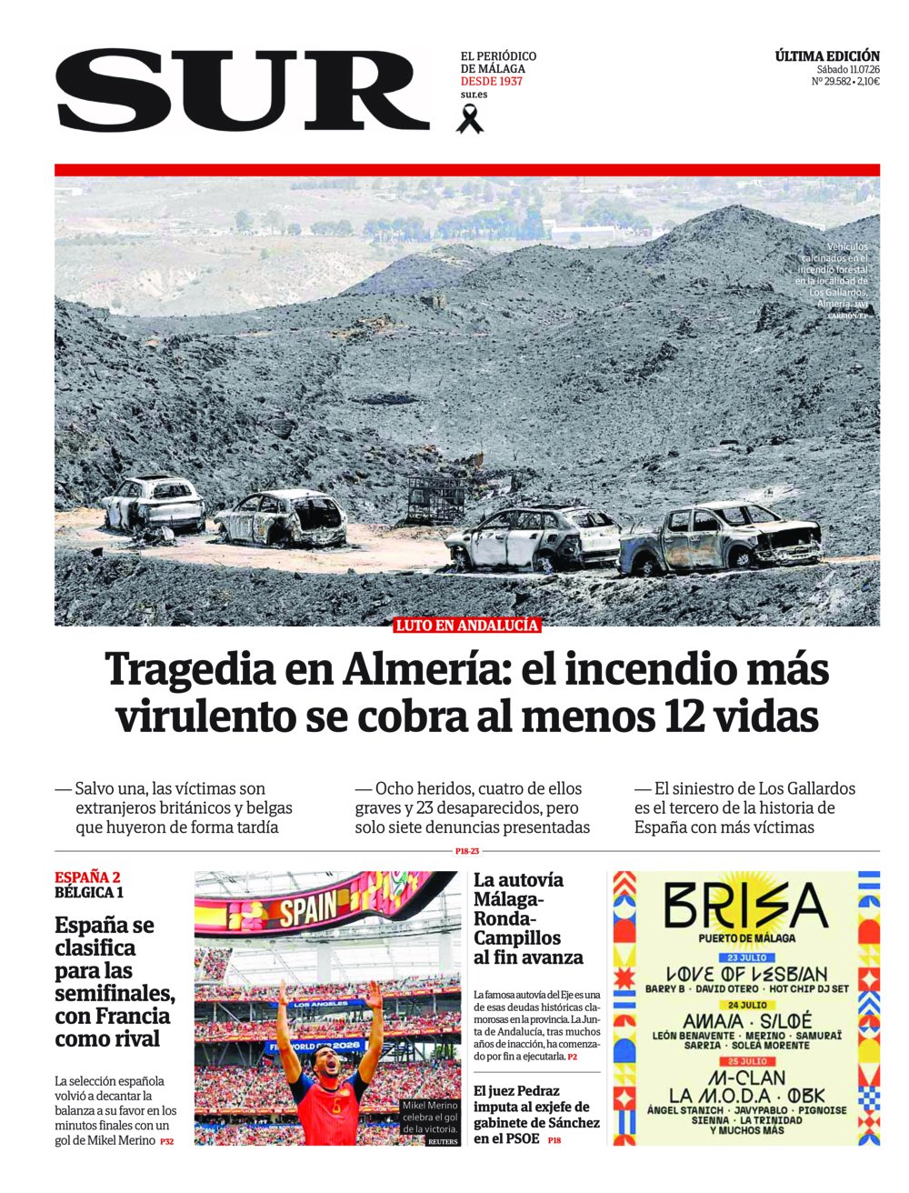 Portada de SUR, 11 de Julio de 2026