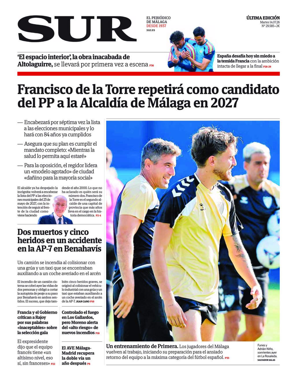 Portada de SUR, 14 de Julio de 2026