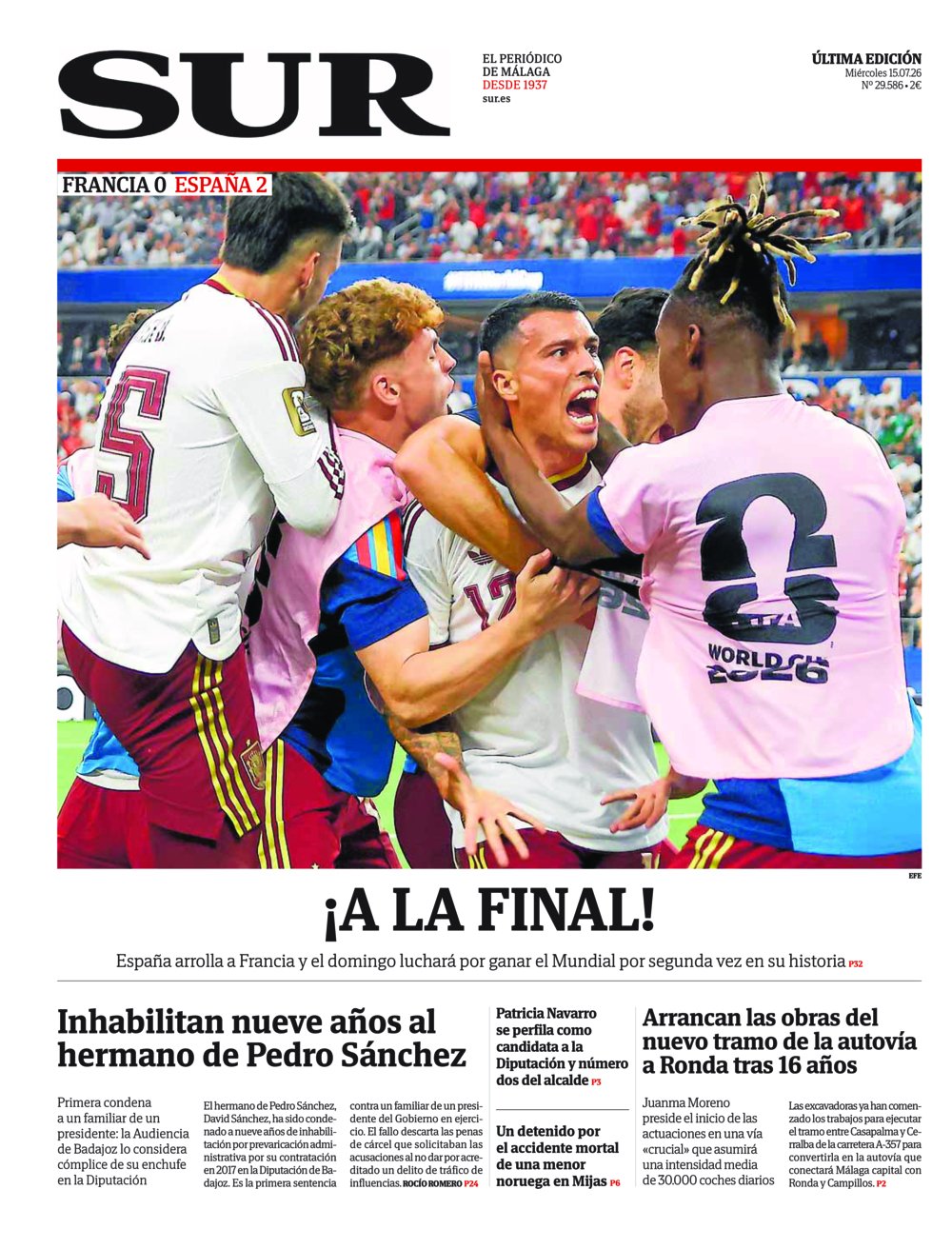 Portada de SUR, 15 de Julio de 2026