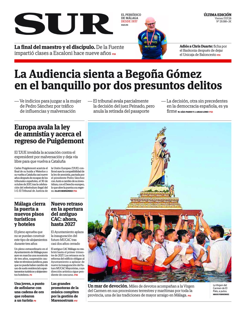 Portada de SUR, 17 de Julio de 2026