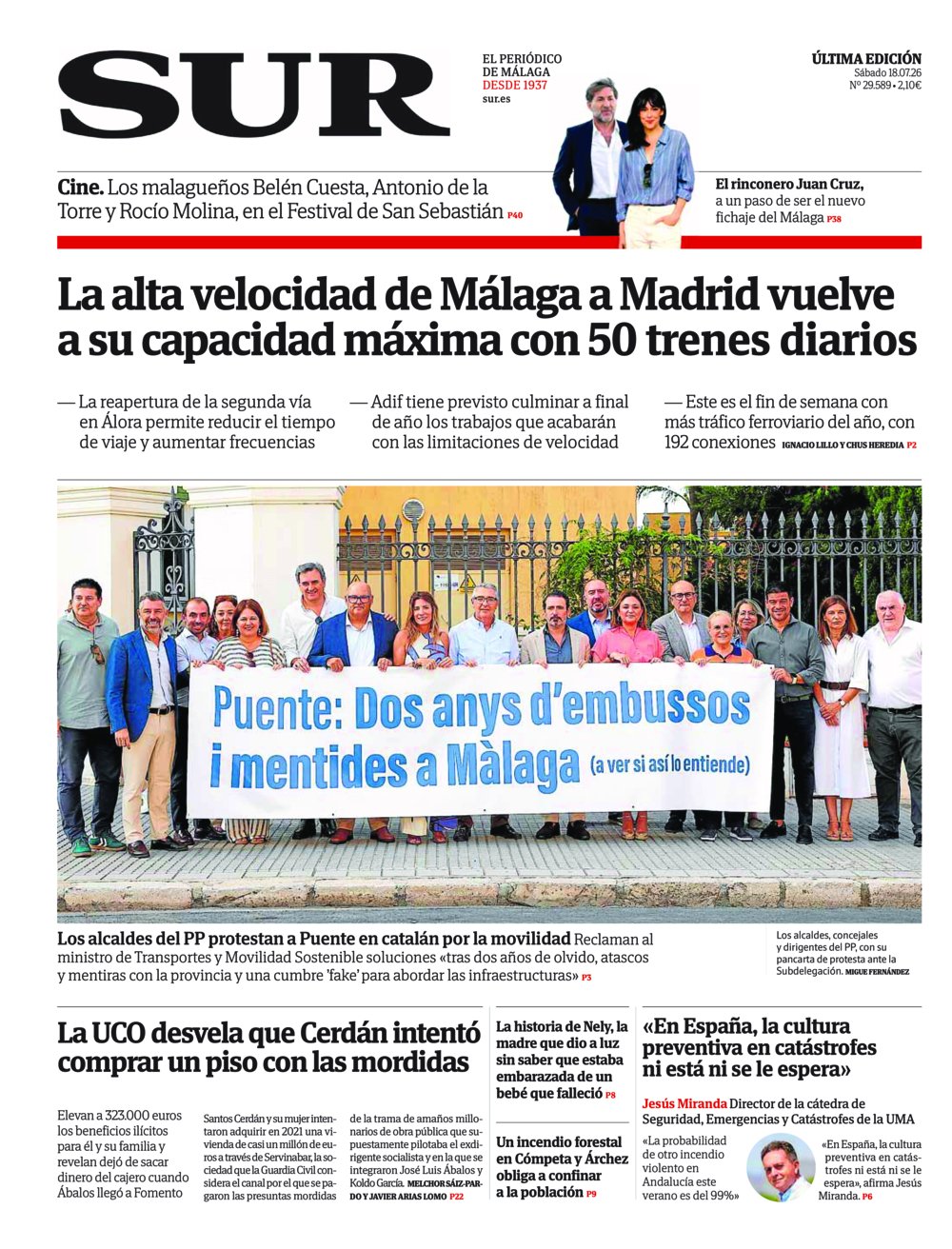 Portada de SUR, 18 de Julio de 2026