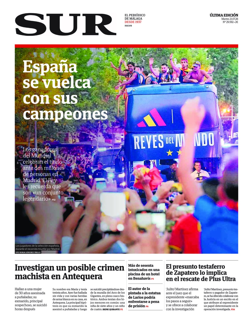Portada de SUR, 21 de Julio de 2026