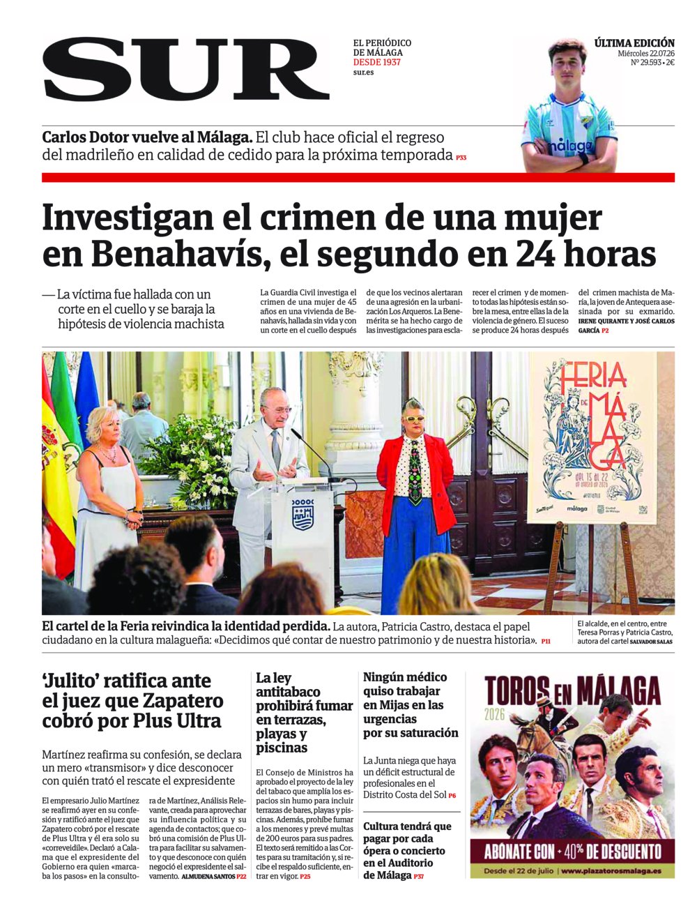 Portada de SUR, 22 de Julio de 2026