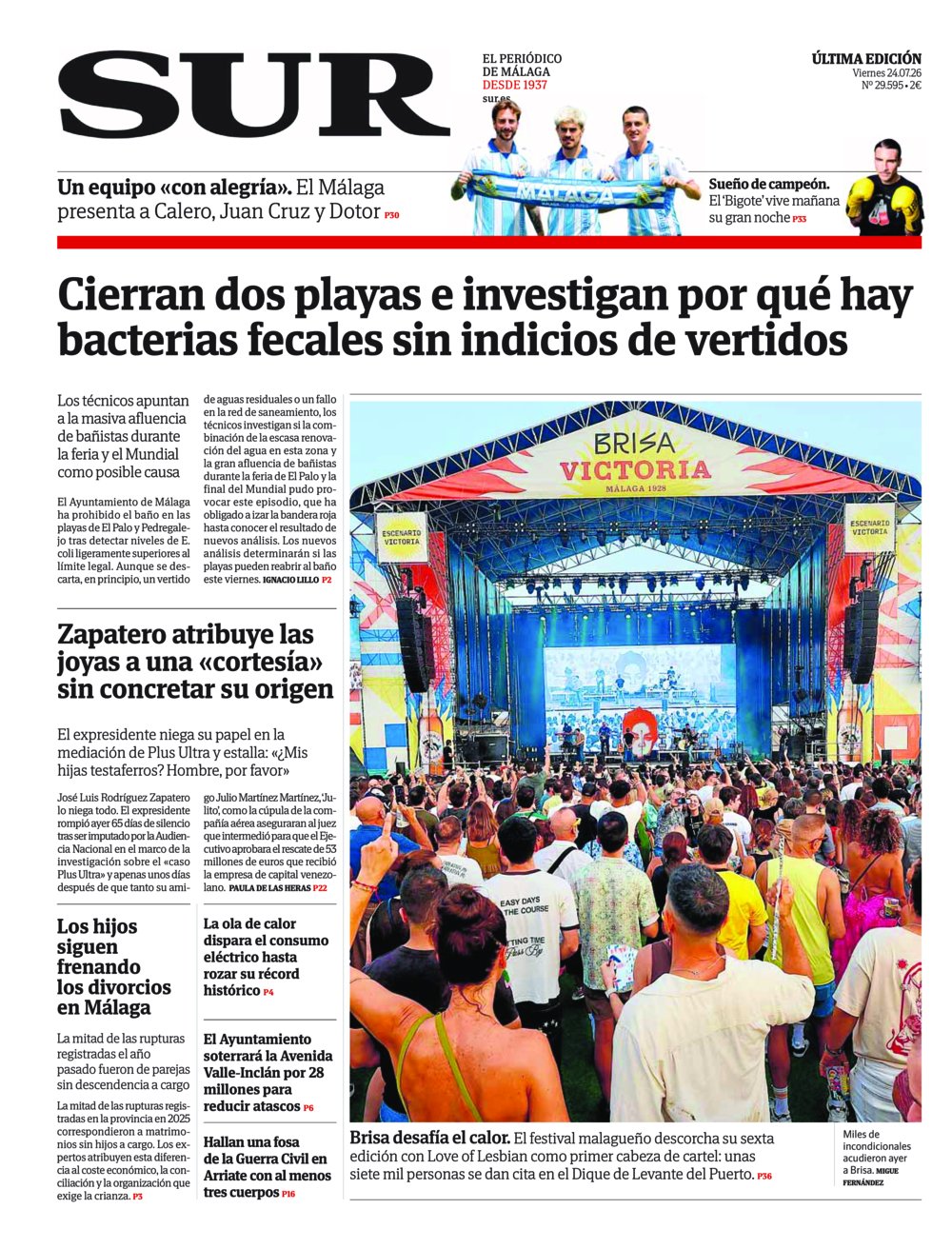 Portada de SUR, 24 de Julio de 2026