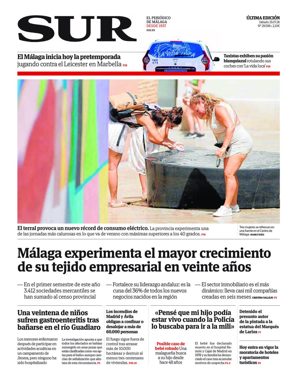 Portada de SUR, 25 de Julio de 2026